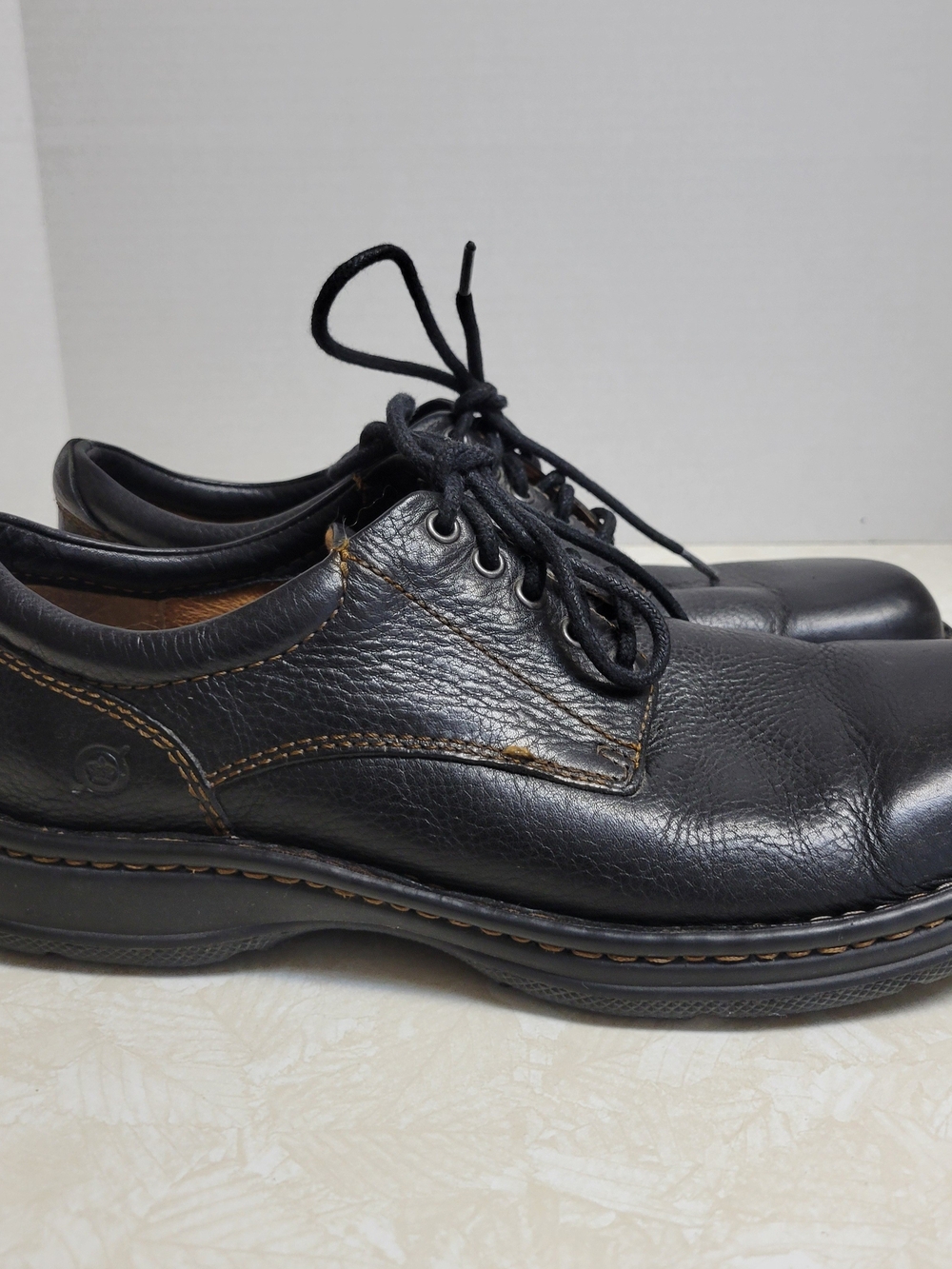 Born Black Leather Lace-Up Derby with Brown Contrast Stitching